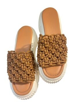 Anthropologie Maeve Brown Woven Crochet Platform Sandals 39 US 9